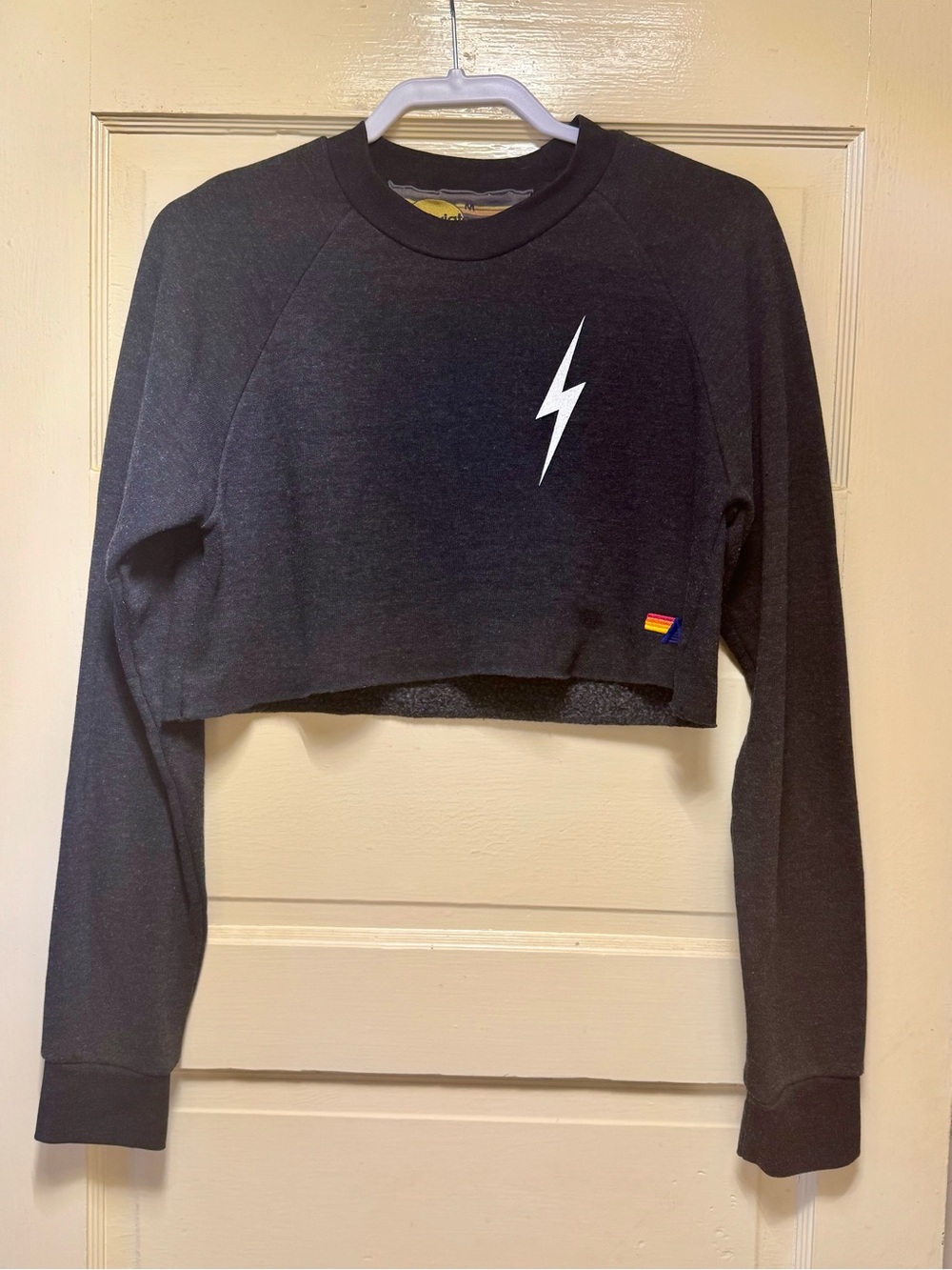 Aviator Nation Black Crop Sweatshirt With White Bolt.